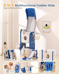 Toddler Slide, 6 in 1 Kids Indoor Slide for Toddlers 1-3, Baby Blue&gray