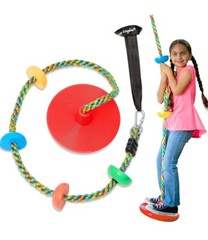 Tree Swing for Kids – Single Disc Seat and Rainbow Climbing Rope Set W/Carabiner
