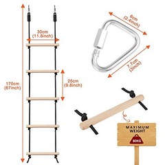Rope Ladder for Kids Climbing Obstacle Wooden Swing Rope Ladder with 2 Hooks
