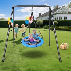 Metal Swing Set Playground with 40″ Saucer Swing Heavy Duty A-Frame Swing Stand