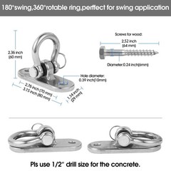 2Pcs 2000 lbs Load Capacity 304 Stainless Steel Swing Bracket Porch Swing Hangin