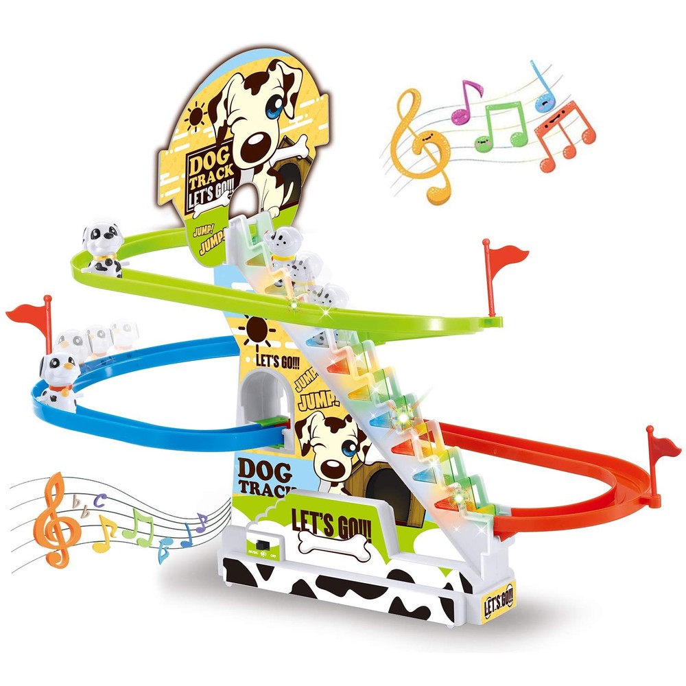 Dalmatian Racer Climbing Stairs Slide Toy – Spotty Dog Race Track Puppy Chasi…