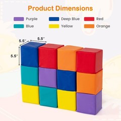 12 PCS Foam Building Blocks 5.5″ x 5.5″ Colorful Climbing Foam Soft Cubes