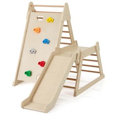 3-In 1 Jungle Gym Playground for Toddlers w/ Extended Slide & Wooden Climber