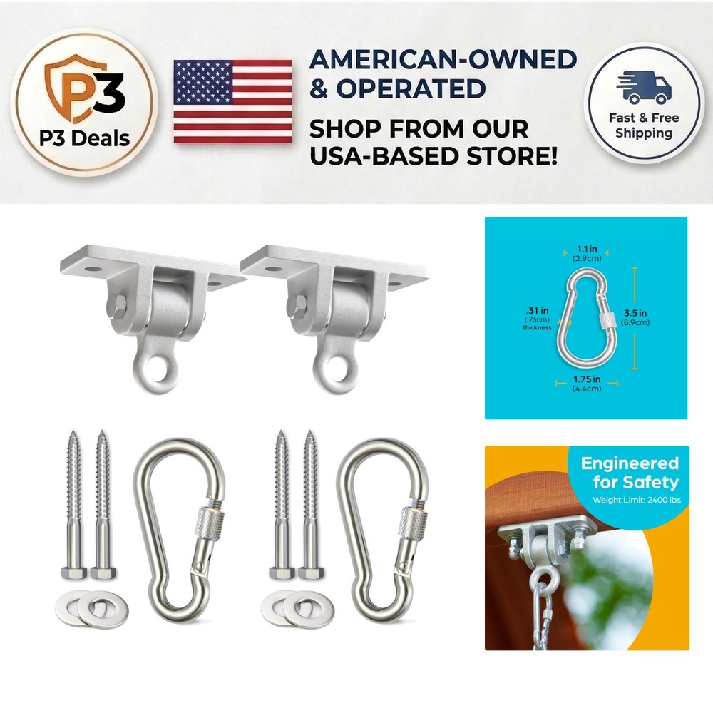 Heavy Duty Swing Set Hangers – 2 Pack Brackets with Locking Snap Hooks