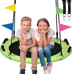 Saucer Swing with Tree Hang Kit, 40″ Outdoor Tree Swing, 2 Adjustable Hanging Ro