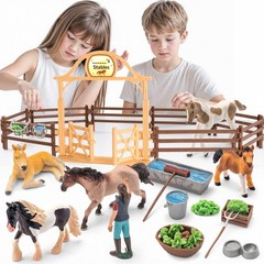 35 PCS Realistic Horse Playset for Kids – Stable Barn Toys, Farm Animals Gift