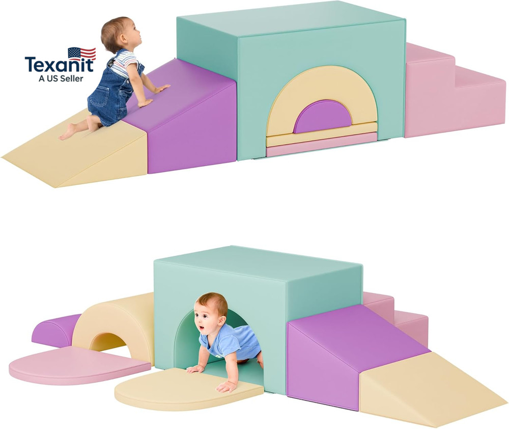 Soft Foam Climbing Blocks Set – Large 5-In-1 Soft Play Toys Crawling & Sliding C