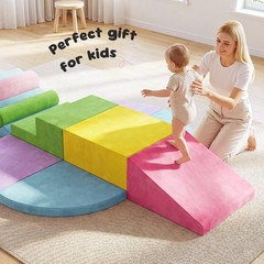 Teckid Toddler Climbing Toys 8-Piece Indoor Soft Foam Blocks Set, Safe Crawling,
