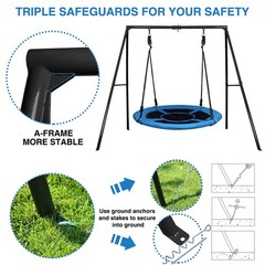 440lbs Heavy-Duty Metal Swing Set Outdoor with A-Frame Saucer Swing for Backyard