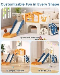 Toddler Slide Set with Basketball Hoop, Golf Game & Drawing Board, Blue&yellow