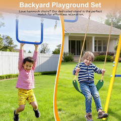 Heavy-Duty 5-In-1 Metal Swing Set for Backyard, Outdoor Playset for Kids 3-12 wi