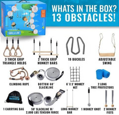 Hyponix Ninja Warrior Obstacle Course for Kids – 2 X 60 Ft Slackline with 13 Out