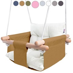 – Canvas Baby Swing Chair, Wooden Hanging Seat with Safety Belt, Durable and …