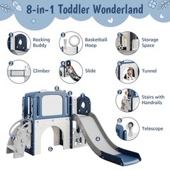 Toddler Slide 8 in 1 Indoor Playground Outdoor Playset Kids Baby Slides for T…