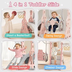 Toddler Slide and Swing Set – Baby Slide for Toddlers Age 1-2, with Basketbal…