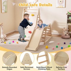 3-In 1 Jungle Gym Playground for Toddlers w/ Extended Slide & Wooden Climber