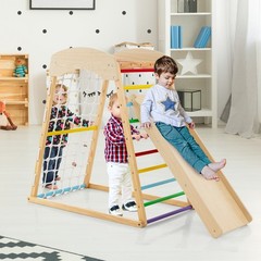6-in-1 Wood Jungle Gym Reversible Double-sided Ramp Climbing Play Set Colorful