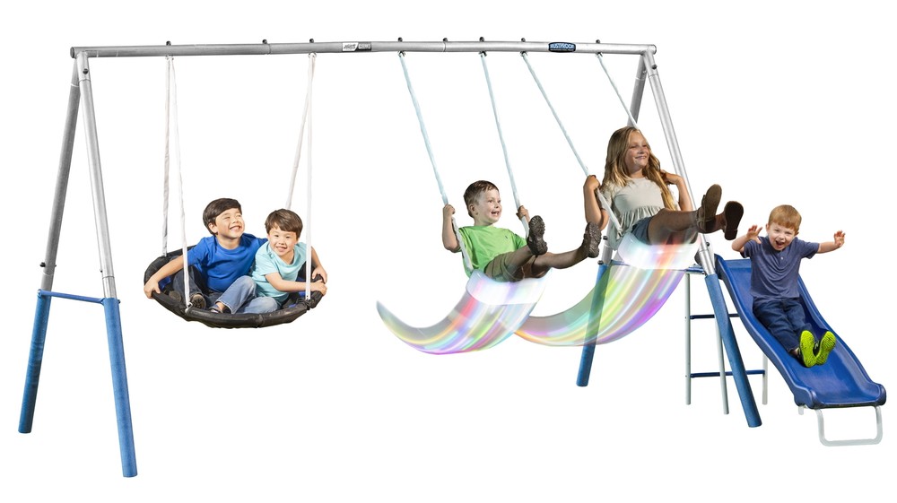 Metal Swing Set with 2 LED Swing Seats Super Disc Swing & Wave Slide FREE SHIPP