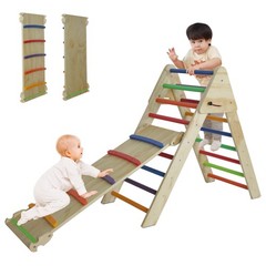Fionafurn Pikler Triangle Ladder Foldable 2-in-1 Ramp Slide for 1-7 Multi