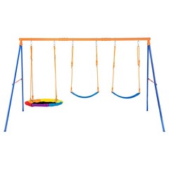Uimoso Swing Sets for Backyard 1 Saucer 2 Belt Swing Seats A-Frame Metal Stand