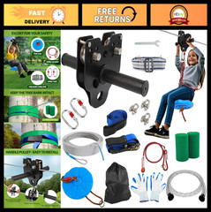 Backyard Zipline Kit for Kids & Adults – 100FT, 400 lbs Capacity, Quick Tighten,