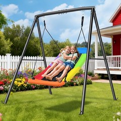 440lbs Heavy Duty Swing Set with 60″ Rainbow Platform for Ultimate Family Fun