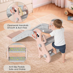 Toddler Slide, 4 in 1 Kids Slide for Indoor Outdoor, Slide with Basketball Hoop