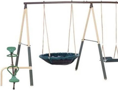 Deerfield Outdoor Swing Set with Slide, See Saw, Trapeze & Fun-Glidr
