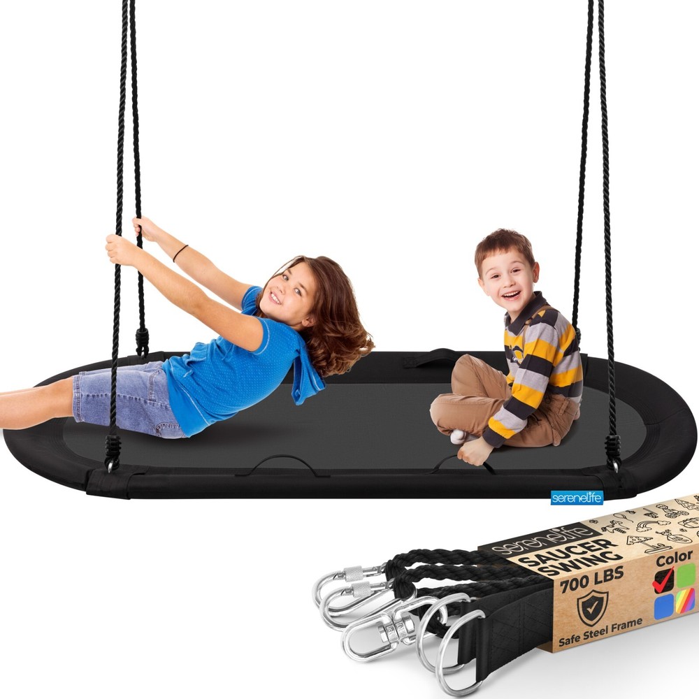 SereneLife 67 in Oval Platform Swing w/ Hang Kit Indoor/Outdoor (Black)