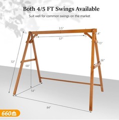 VINGLI Heavy Duty 660 LBS Wooden Porch Swing Bench A-Frame – Brown