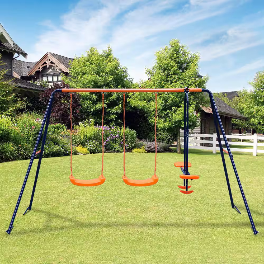 123 In. Metal 440 Lbs. Load Capacity Swing Stand with 2-Seats and 1-Swing Glider