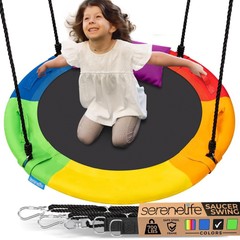 SereneLife 40″ Saucer Swing w/ Hang Kit, Handles & Pillow Indoor/Outdoor-Rainbow