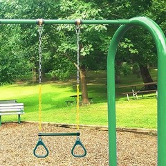 Gym Rings Trapeze Swing Bar Heavy Duty 47″ Chain Swing Set 16″ Green