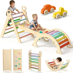 Pikler Triangle Set 7In1 Foldable Baby Climbing Toys Wooden Montessori Climbing