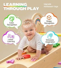 Pikler Triangle Set, 9-in-1 Montessori Climbing Toy for Toddlers, Rainbow