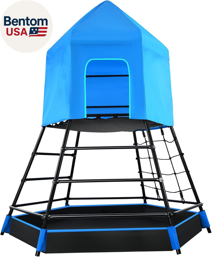 Jungle Gym with Platform and Tent, Climbing Toys with Monkey Bars for Kids, Meta