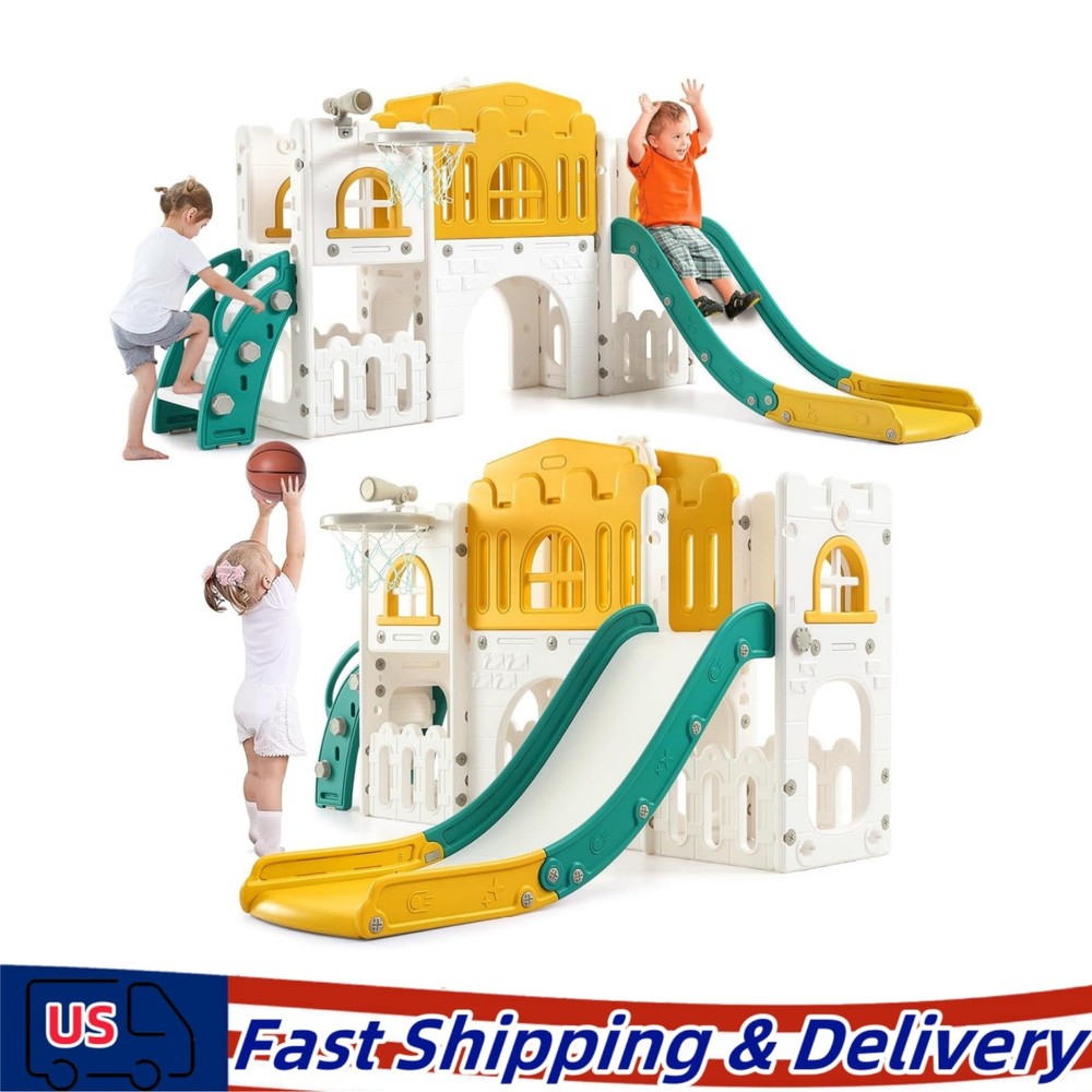 8 in 1 Toddler Climber Slide Playset Outdoor Indoor Slide Playset for Kids