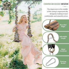 2026 Large Wooden Swing Seat, 24″x8″, 500lbs, Adjustable Rope & Floral Garland
