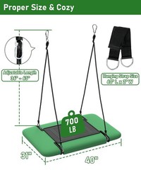 40″ Retangular Tree Swing for Kids & Adults, Adjustable Platform Swing with H…