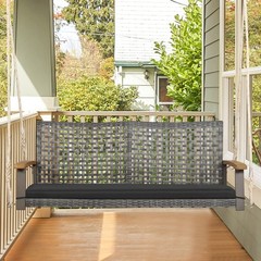2-Person Outdoor Porch Swing with 118″ Hanging Ropes, Patiojoy PE Wicker Patio H
