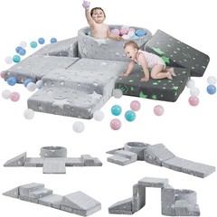 Foam Climbing Blocks with Ball Pit & Stairs for Toddlers Aged 1-3 -Soft Playset