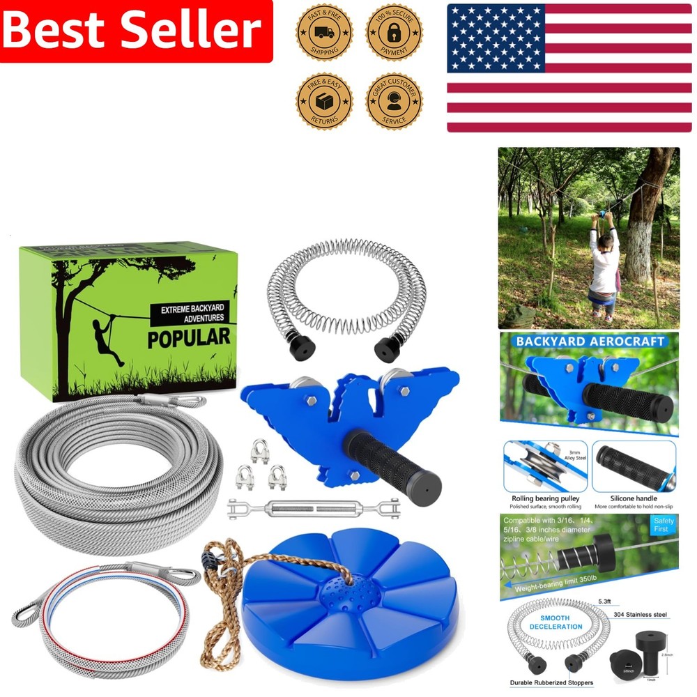 Backyard Zip Line Kit 98ft for Kids Adults, Includes Swing Brake Trolley
