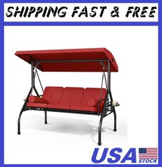 3 Seat Outdoor Porch Swing Chair, Adjustable Canopy Swing Bench, Convertible