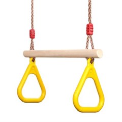 TRAPEZE SWING BAR Wooden with Plastic Gym Rings for Playground Children PELLOR