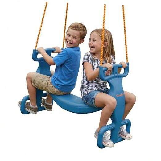 Glider Swing for Kids – Outdoor Dual Swingset for Backyard Blue/Orange