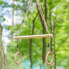 Wood Trapeze Swing Bar with Gymnastic Rings，Warrior Accessories for Obstacle C