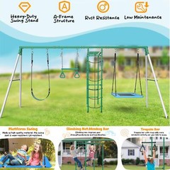 Heavy-Duty Metal Playground Swing Sets for Backyard w/2 Swings,Ladder Monkey Bar