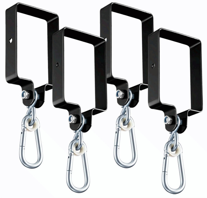 8 Pcs Metal Swing Set Accessories Kit w/ Hooks & Brackets for 4″x6″ Beam (Black)