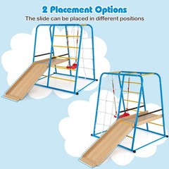 6-in-1 Indoor Jungle Gym with Slide Swing Monkey Bars Climbing Ladder Rope Wall